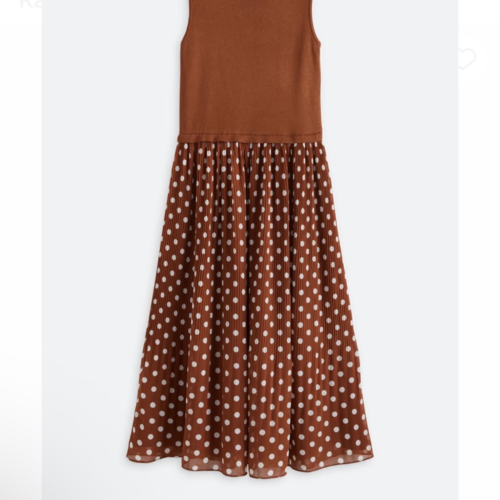 Ravenna Mixed Media Dress | Brown Knit Top & Polka Dot Skirt
